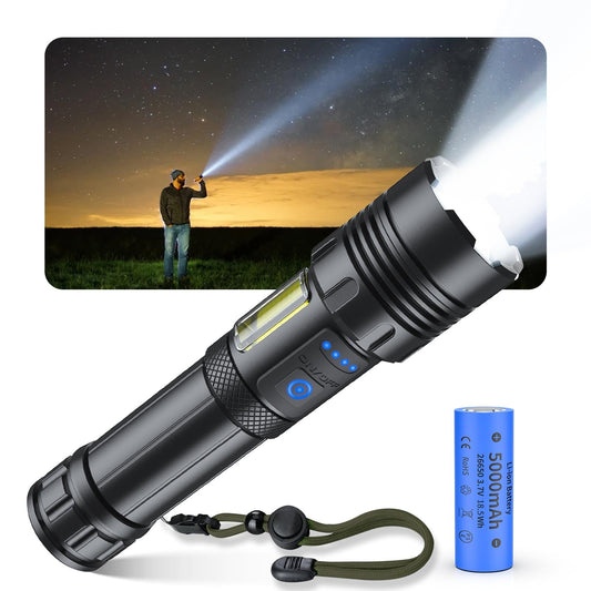 【超高輝度 XHP160LED】懐中電灯 強力 防災 充電式/電池式 単4電池適用 COB作業灯 5000mAh 停電 地震 避難対策 ハンディライト 軍用 最強 IPX6防水 7モード調光 ズーム式 アルミ合金 残量表示 登山 夜釣り 夜間訓練 作業用 日本語取扱説明書
